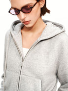 PUKI Cropped Cotton Blend Zip Hoodie in Gray - On Model