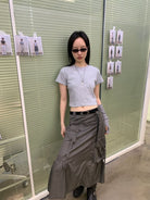 Neverseez Solid Cotton Crop Tee in Gray - On Model