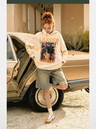 BeerBro Retro Graphic Print Hoodie in Cream - On Model