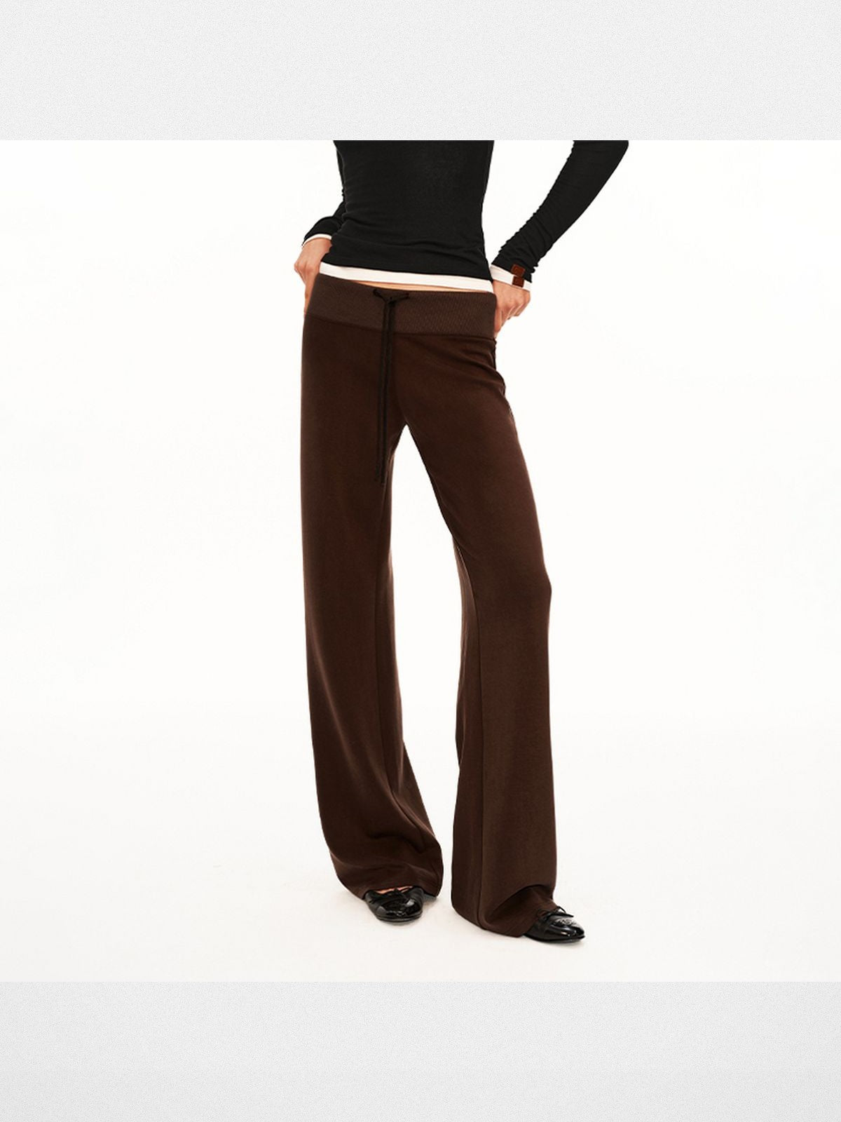 PUKI Lyocell Wide Leg Drawstring Trousers in Brown - On Model