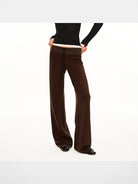 PUKI Lyocell Wide Leg Drawstring Trousers in Brown - On Model