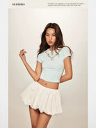 BeerBro Faux Seashell Necklace Tee in Sky Blue - On Model