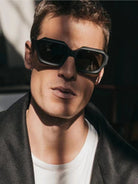 FUTURE UPDATE Chunky Geometric Sunglasses in Gray - On Male Model