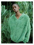 TRIANGLE PROJECT Faux Mink Zip Up Hooded Jacket in Mint - On Model