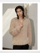 Y OFFICIAL Faux Mink Half Zip Hoodie in Beige