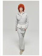 Simple Project Mock Neck Half Zip Sweatshirt in Gray - On Model