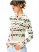 alright then 100 Wool Jacquard Cardigan in Beige - On Model