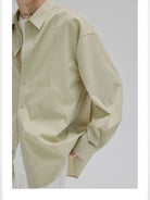 NANS Curved Seam Cotton Blend Shirt in Mint - On Model