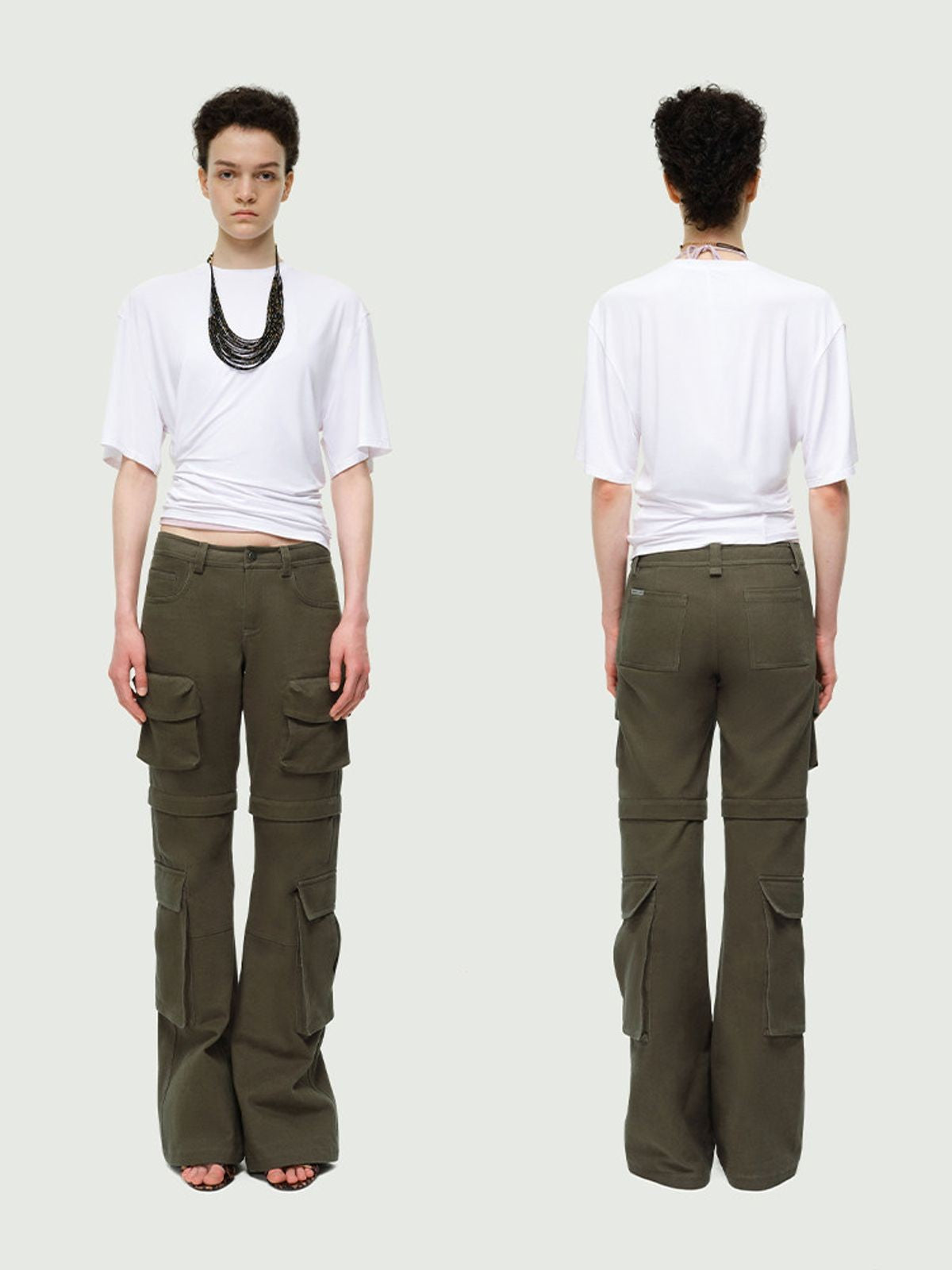 RARELY ALIKE Asymmetrical Ruched Waist Tee in White - On Model