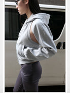 RARELY ALIKE Convertible Zip Up Hoodie in Gray - On Model
