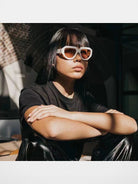 FUTURE UPDATE Geometric Acetate Sunglasses in White - On Female Model