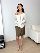 RARELY ALIKE Asymmetrical Zip Up Sweatshirt in White - On Model