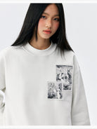 MEDM Angel Appliqu Fleece Sweatshirt in White - On Female Model