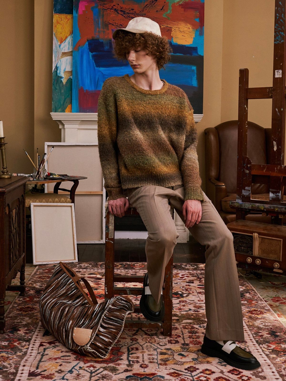 Retro 21 Center Seam Micro Flare Trousers in Brown - On Model