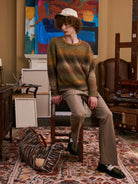 Retro 21 Center Seam Micro Flare Trousers in Brown - On Model