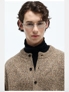 NANS Melange Merino Wool Cardigan in Beige - On Model