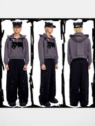 CFIERCE Heart Print Cat Ear Zip Hoodie in Gray - On Male Model