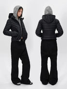 RARELY ALIKE Detachable Hood Down Puffer in Black - On Model