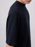 Simple Project Merino Wool Mock Neck T Shirt in Blue - On Male Model