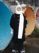 CFIERCE Plush Bunny Scarf Hat in White