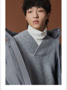 NANS Wool Touch High Neck Down Puffer in Gray - On Model