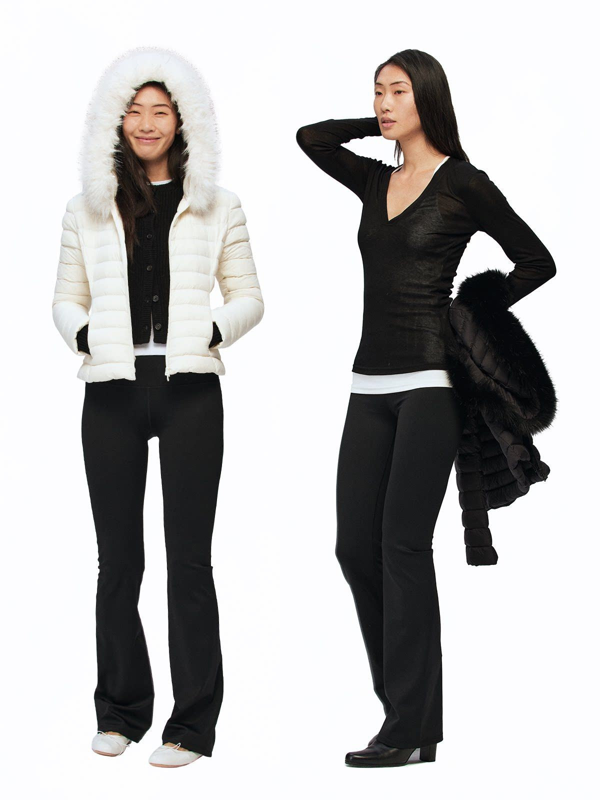 Alright then Slim Faux Fur Down Puffer in White - On Model