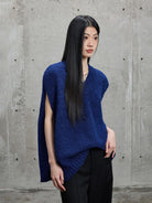 NANS Alpaca Blend Boucl Knit Polo in Blue - On Female Model