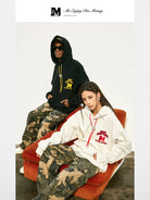MEDM M Buckle Graphic Hoodie in Gray - On Mixed Models