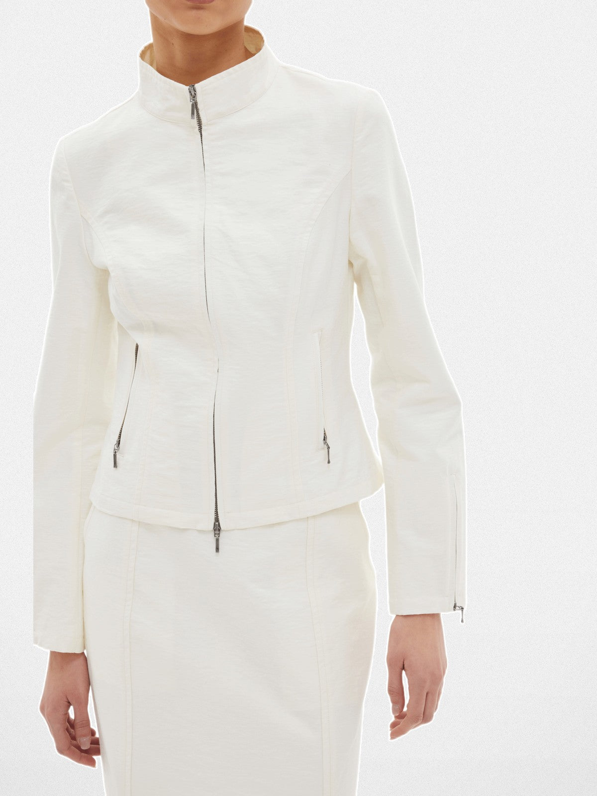 Alright then Textured Cotton Biker Jacket in White - On Model