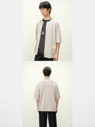ROYA Lyocell Short Sleeve Cardigan in Beige - On Model