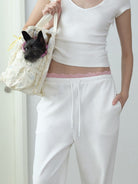 RARELY ALIKE Lace Waist Adjustable Joggers in White - On Model