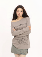 Graffiti Print Off Shoulder Tee in Beige #pose_variant #color_beige