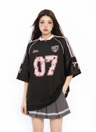 Raglan Sleeve V Neck Jersey in Black #pose_variant #color_black